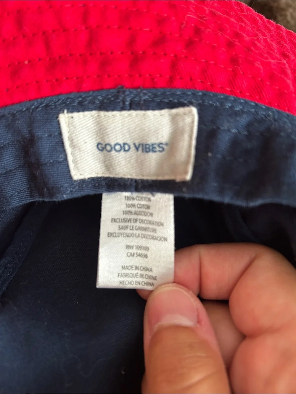 Life is Good Navy Bucket Hat with Red Chin Strap